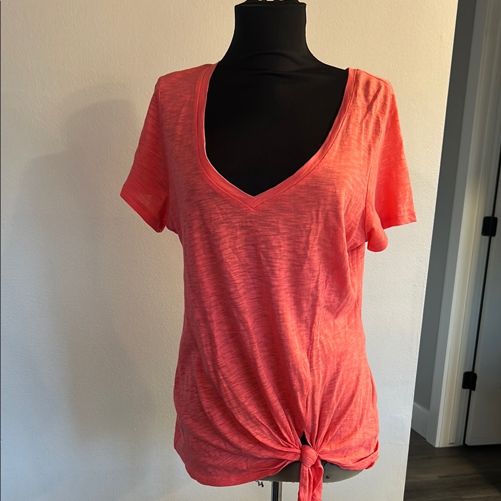 Express Pink Short Sleeve Tie Front Tee